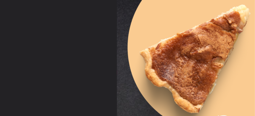 A piece of pie sitting on a orange circle